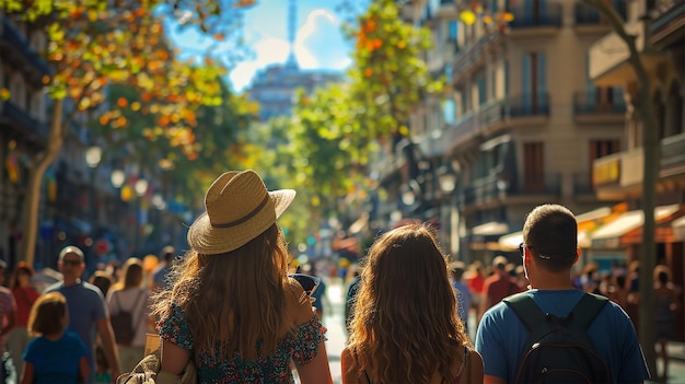 family visiting La Rambla in Barcelona