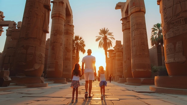 Photo family visiting the temple of karnak luxor monumental architecture