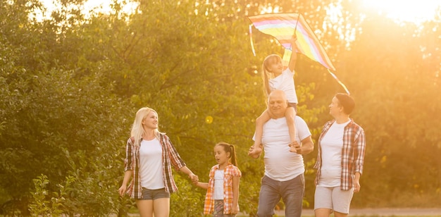 Family Walking Dog Togetherness Nature Concept