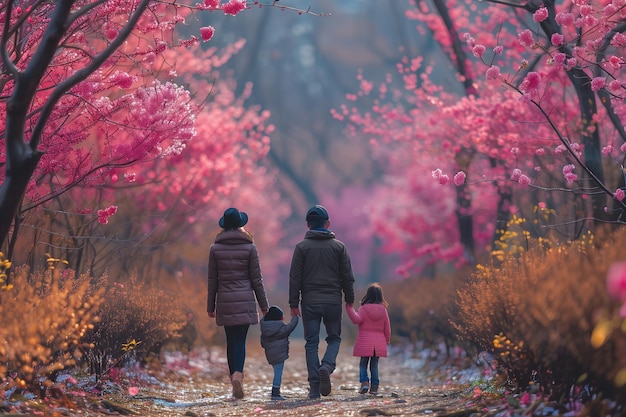 Family Walking Down a Path in the Woods