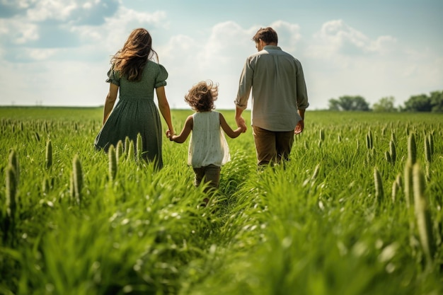 Family walking through the countryside