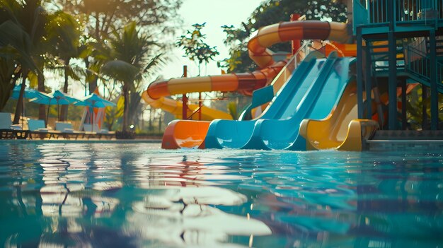 Family Waterpark Adventure Vibrant Kiddie Pools and Gentle Slides Sparking Joy and Innocence