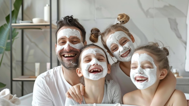 Photo the family wearing face masks