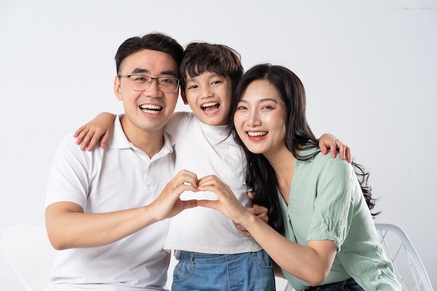 A family on a white background