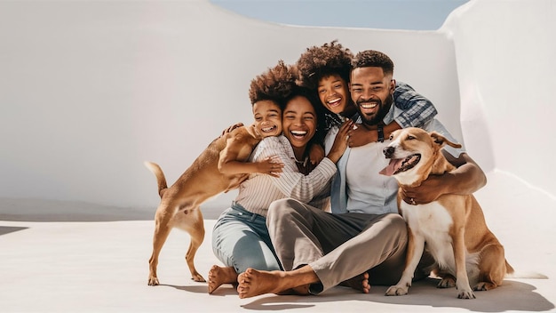 a family with a dog and a dog