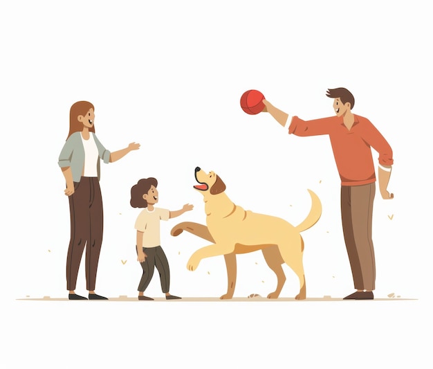 Photo a family with a dog and a man with a ball