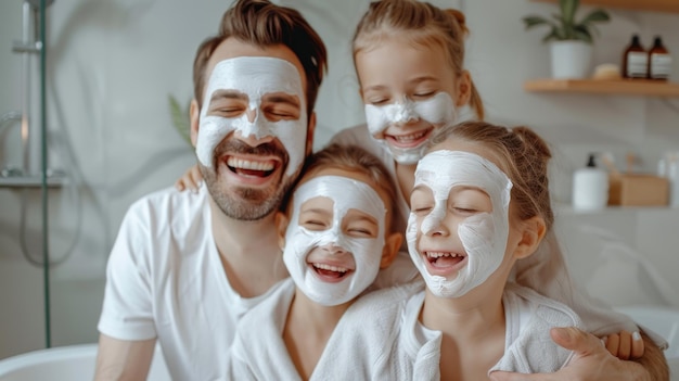 Photo the family with facial masks