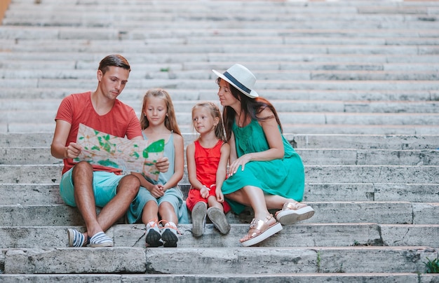 Family with kids on vacation in europe italy rome