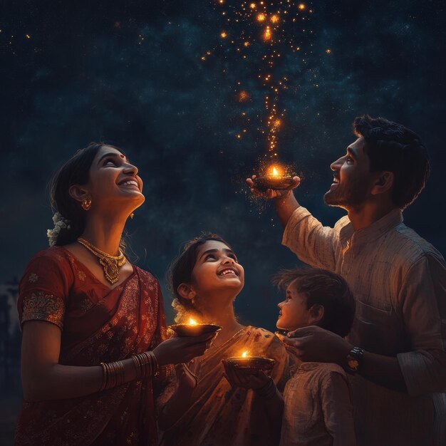 Photo a family with a lit candle in their hands