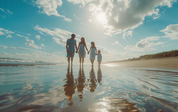 A Family39s Sunny Stroll Along The Coastal Shore