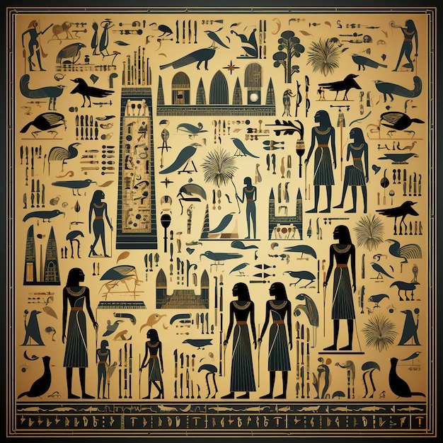 Photo famous ancient egyptian hieroglyphics illustration