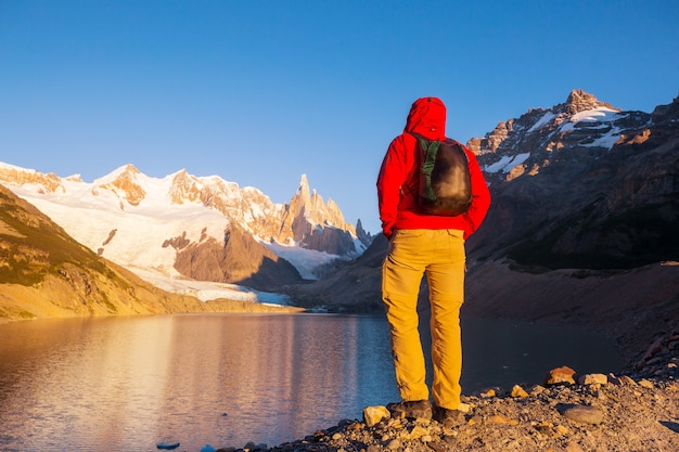 Famous beautiful peak Cerro Torre in Patagonia mountains, Argentina. Beautiful mountains landscapes in South America.