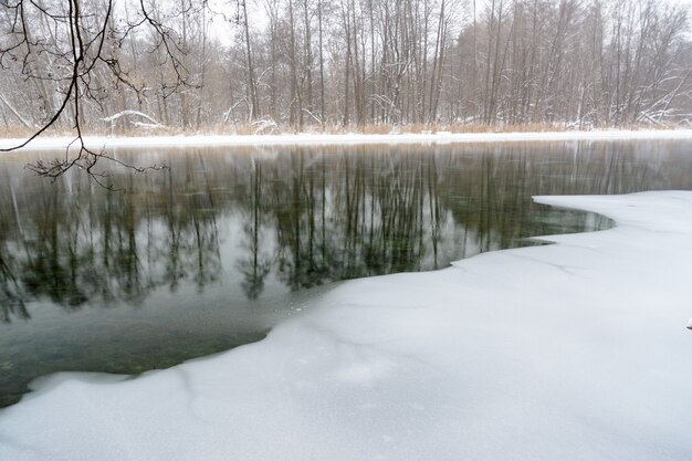 Famous blue lakes of karst origin. Blue lakes do not freeze in winter and feed on groundwater. Water and mud lakes are healing from a variety of diseases. Lakes Russia, Kazan. Winter landscape.