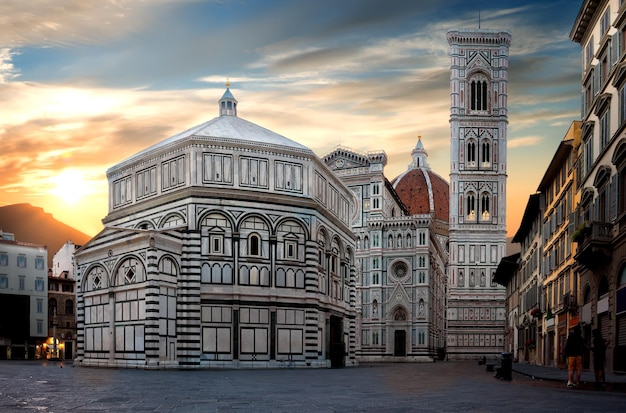 Famous Cathedral Santa Maria del Fiore  in Florence at sunrise