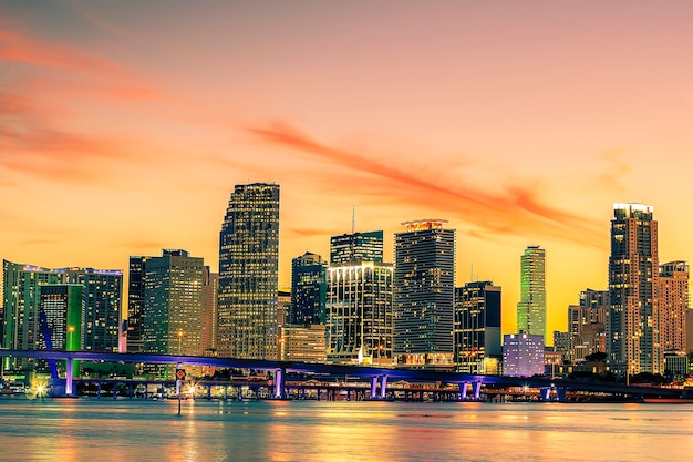 Famous cIty of Miami, Florida, USA, summer sunset