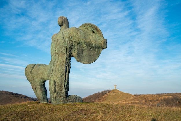 Famous Didgori battle monument with giant soldier sculptures Georgia history