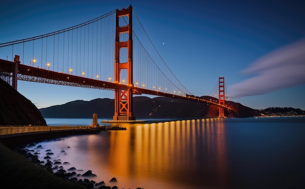 Famous Golden Gate Bridge San Francisco at night USA Generative AI