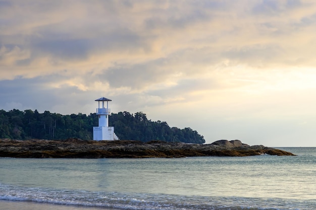 Famous Khao Lak beach with light beacon or lighthouse for navigation PhangNga Thailand