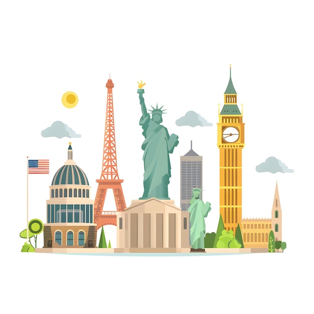 Photo famous landmarks around the world illustration