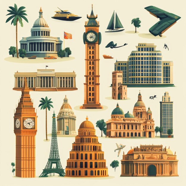 Photo famous landmarks around the world vector illustration