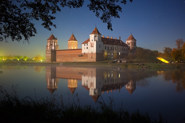 Famous Mir castle (Belarus) in moonlight