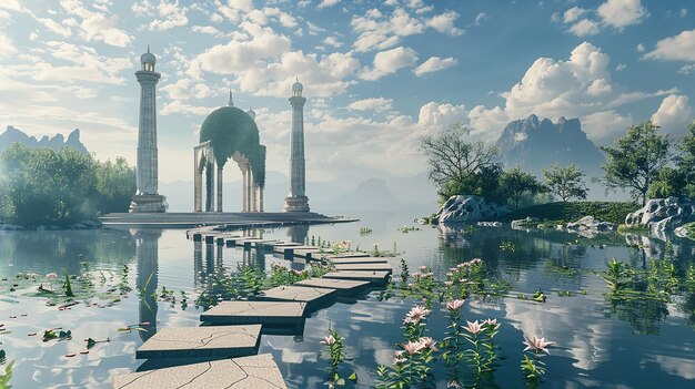 Famous monument or landmark in a picturesque setting mockup