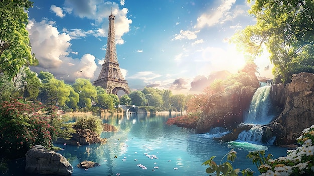 Famous monument or landmark in a picturesque setting mockup