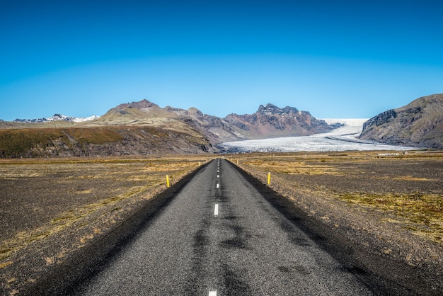 Famous ring road in Iceland leading to Vatnajokull Glacier