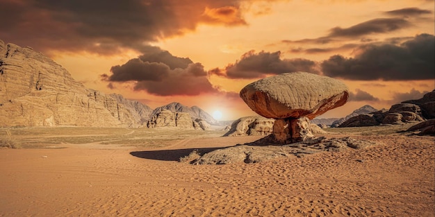 Famous rock formation in the wadi rum desert