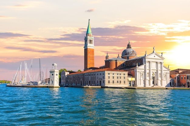 Famous San Giorgio Maggiore Island in the lagoon of Venice at sunset Italy