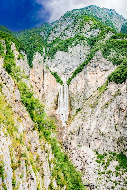 Famous slovenian waterfall Boka in Julian Alps in Triglav National park One of the highest in Slovenia Slap Boka