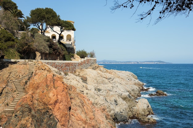 Famous spanish track cami de ronda by the mediterranean sea in Costa Brava S Agaro Catalonia Spain