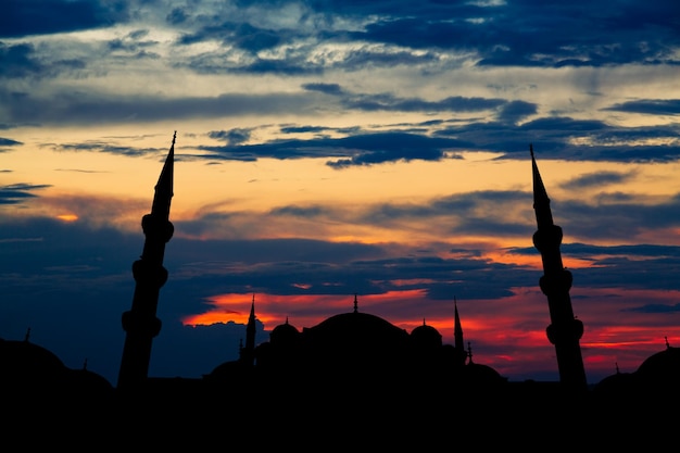 Famous Sultanahmet or Blue Mosque in Istanbul city at sunset