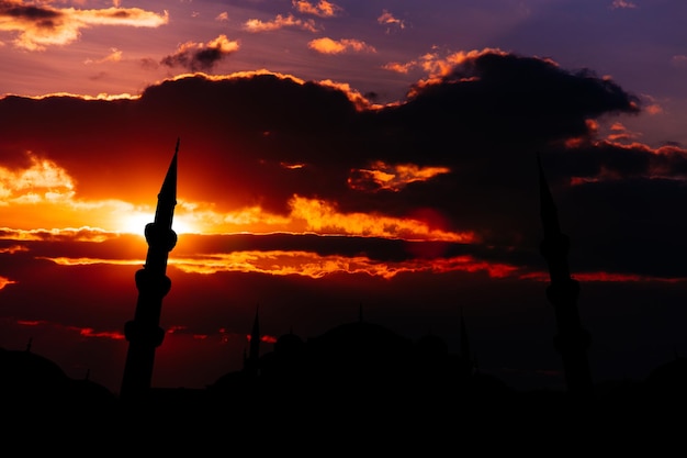 Famous Sultanahmet or Blue Mosque in Istanbul city at sunset