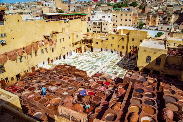 Famous Tannerie Chouara. Manual tanning leather. 