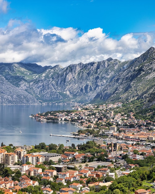 Famous town of Kotor view surrounded by rocky mountains of Montenegro