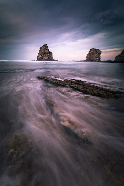 famous twin rocks at Hendaia's coast, Basque Country.