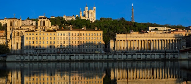 Famous view of Saone river in Lyon