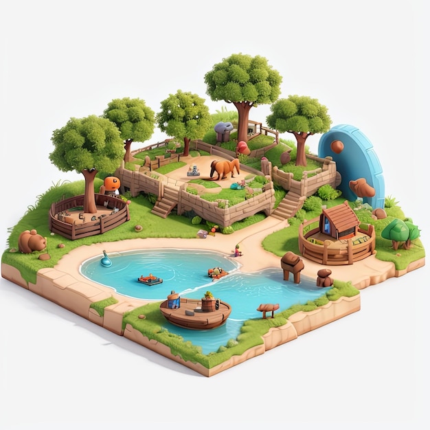 famouse location isometric scene miniature diaroma art side view