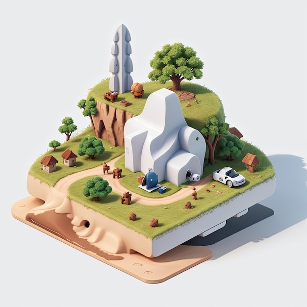 famouse location isometric scene miniature diaroma art side view