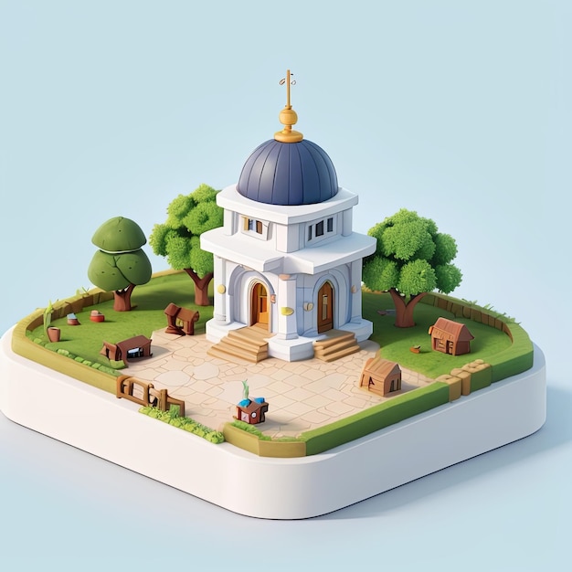 famouse location and object isometric scene miniature diaroma art side view