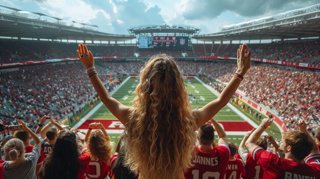 Photo a fan with the number 11 on their jersey stands in a stadium with the crowd watching