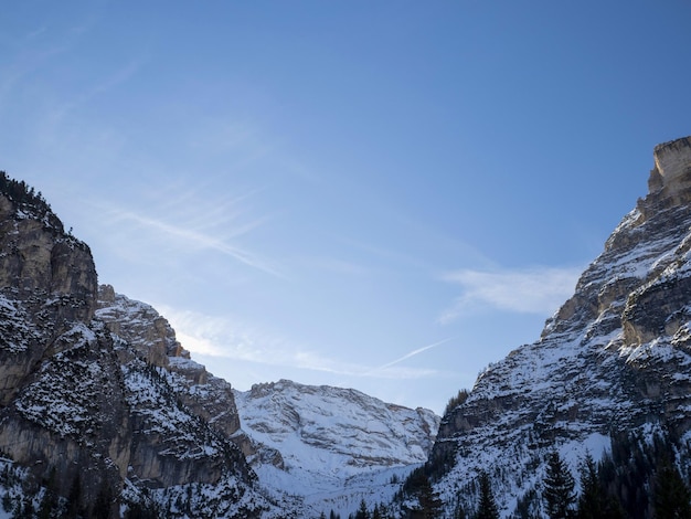 Fanes mountain dolomites in winter panorama