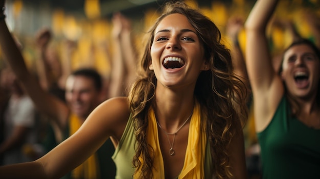 Fans screaming supporting team at world cup.