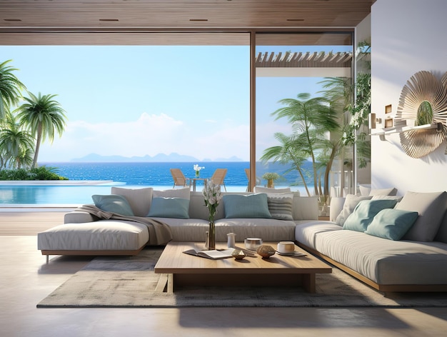 Photo fantastic beach lounge living room interior