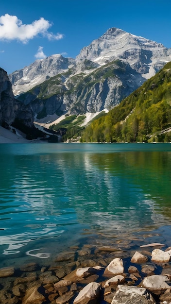 Photo fantastic blausee lake with fish blausee switzerland