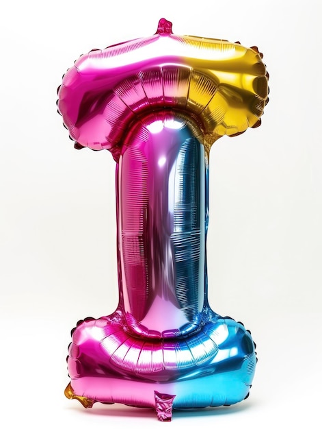 Fantastic colorful and vibrant birthday foil balloons in shape on number 1 isolated on white