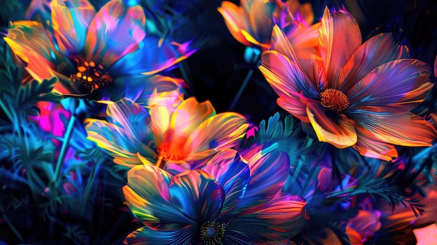 Fantastic cosmic flowers in neon shades Generative AI