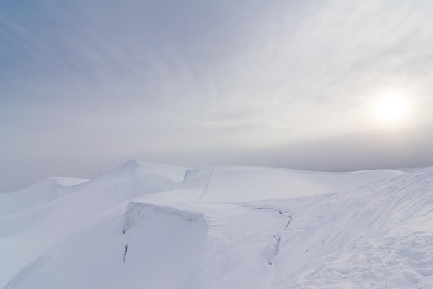 Fantastic evening winter landscape Dramatic overcast sky Creative collage Beauty world