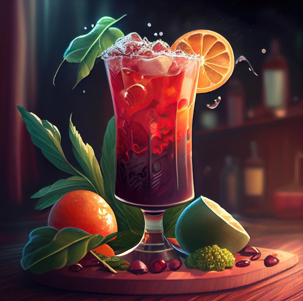 Fantastic food photography of colorful cocktails in the bar with splashes  made with Generative AI